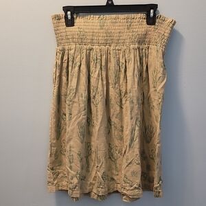 kate quinn Beige Smocked Mini Skirt with Green Cactus Print 100% Organic Cotton